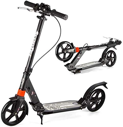Folding Kick Scooter 2-Wheel Folding Kick Scooter Folding Adult Kick Scooter with Hand Brake, Big Wheels Dual Suspension Commuter Scooters, Adjustable Height – Supports 330 Lbs,Black ( Color : Black )