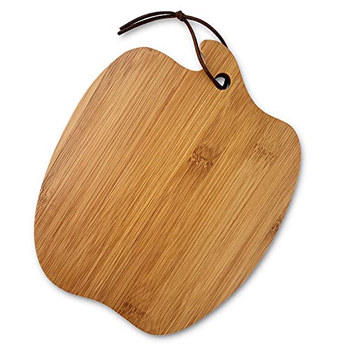 Farmhouse Kitchen Decoration Apple-shaped Bamboo Cutting Board With Handle, For Fruit and Veggies Small Wooden Bread Board, Cheese Serving Platter, Round Charcuterie Board, Natural Bamboo, 10″x8″