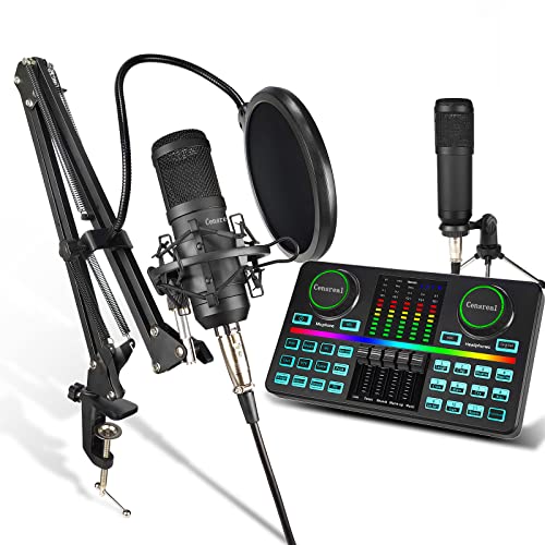 DJ Mixer, ALL-IN-ONE Podcast Equipment Bundle Music Recording Production Studio with Condenser Microphone 3.5mm for Live Streaming,Compatible with PC,Smartphone,Gaming