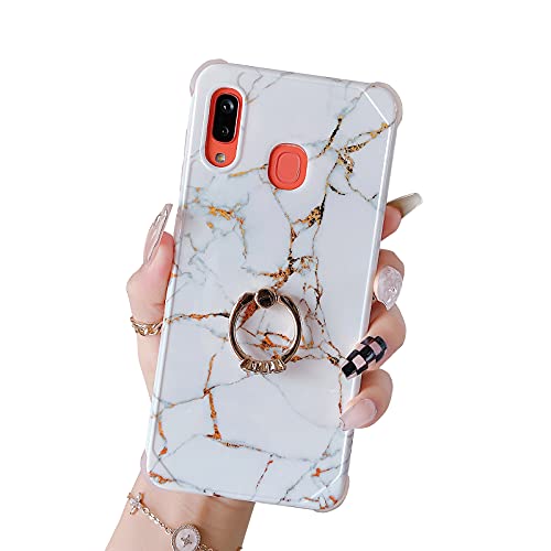 A20 Case, Jmltech for Samsung Galaxy A30 Case with Ring Holder Diamond Rhinestone Marble Cute Luxury Chic Glitter Bling Silicone Protective Phone Case for Samsung Galaxy A20/A30 Case Gold Marble