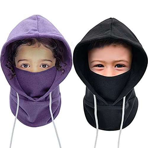 Kids Winter Balaclava Windproof Hats (2 Pack), Warm Fleece Ski Mask Neck Warmer for Boys & Girls, Adjustable Full Face Cover