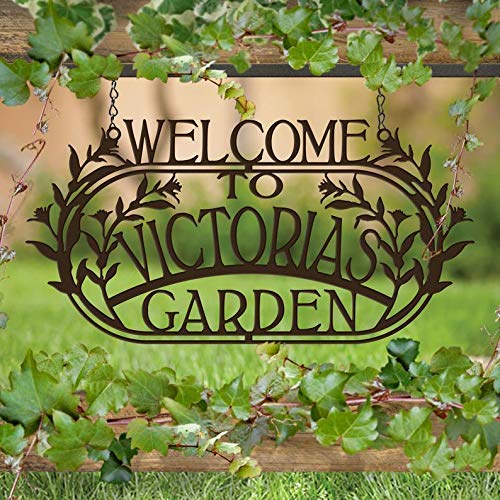 godblessign Welcome to The Garden Metal Sign, Custom Garden Sign, Metal Wall Decor for Home Kitchen Coffee Barthroom Bar, Modern Farmhouse Decor Housewarming Gift, Personalized Metal Sign 14″ 18″ 24″