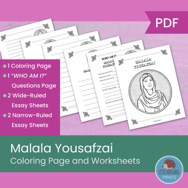 Malala Yousafzai Coloring Page and Worksheets
