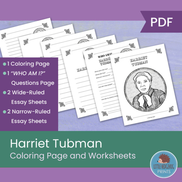 Harriet Tubman Coloring Page and Worksheets