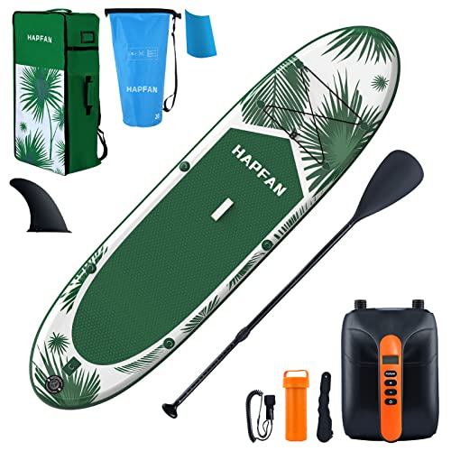 Hapfan Inflatable Stand Up Paddle Board – 11′ x 32″ x 6″ w/ High Pressure Electric Air Pump, All Around SUP Board w/Wide Stance, Paddle, 20L Dry Bag – 350lbs Capacity for Adult Cruising