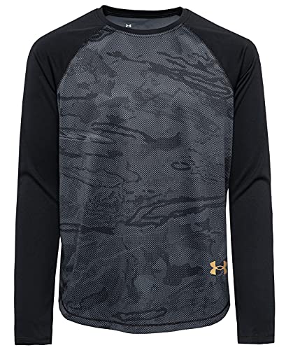 Under Armour Girls’ Outdoor Long Sleeve Tee, Stylish Crew Neckline, Cute Full Fit, Black, Small