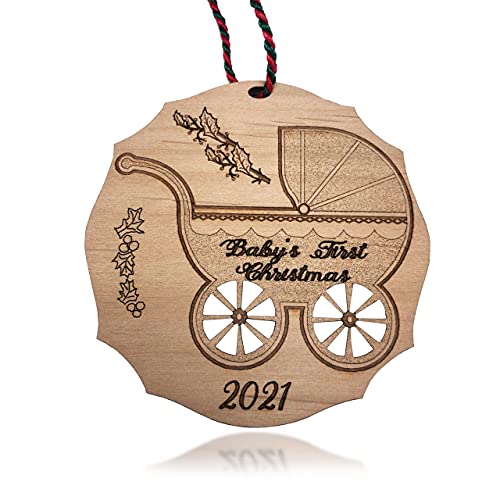 Jolette Designs Babys First Christmas Ornament 2021 – Wooden Baby’s Carriage Ornaments Gifts for Boy, Girl – Baby Decorations for Christmas Tree, Nursery, Wall – Gift for Son, Daughter, Grandchildren
