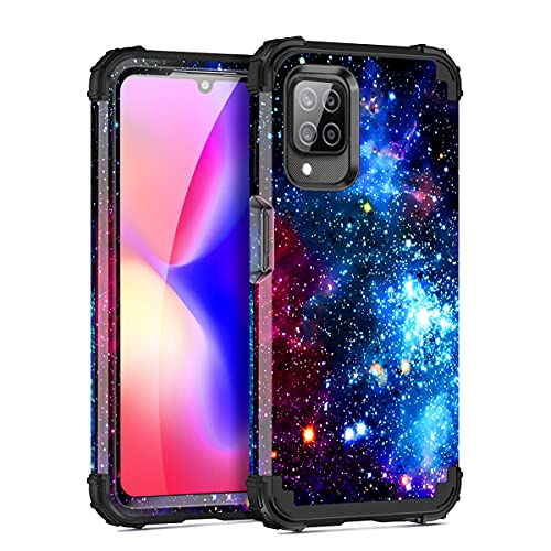 Miqala for Galaxy A12 Case,Shiny in The Dark Three Layer Heavy Duty Shockproof Hard Plastic Bumper +Soft Silicone Rubber Protective Case for Samsung Galaxy A12,Blue Sky