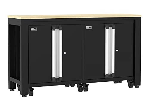 ClosetMaid ProGarage Garage Storage Base Cabinets & Workbench Top 3-Piece Set, Custom, Durable, Adjustable, Steel Construction, Black, 3-Piece