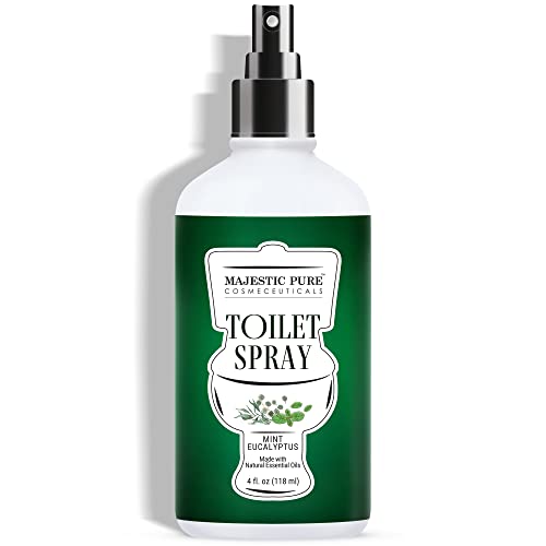 MAJESTIC PURE Mint Eucalyptus Toilet Spray – With Natural Essential Oils – Poop Spray for Toilet – Bathroom Spray Deodorizer – Bad Odor Spray – For Laundry, Pets, Trash Can, Shoes Bad Smell – 4 fl oz