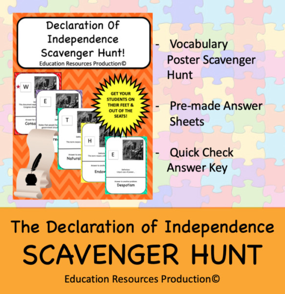 Declaration of Independence History Class Scavenger Hunt