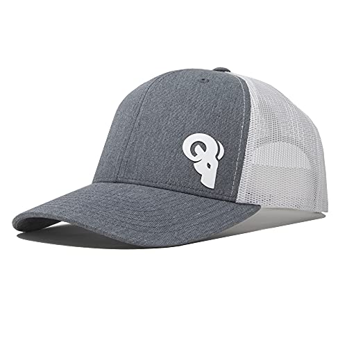 RAM ADVANTAGE Sportsman Trucker Hat | Silicone Logo Mesh Snapback Cap Premium Quality Durable Comfortable Fit (Heather White)