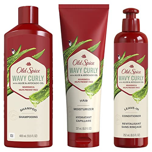Old Spice Shampoo, Conditioner and Leave-in Conditioner Set for Men, Wavy Curly Hair Regimen Bundle