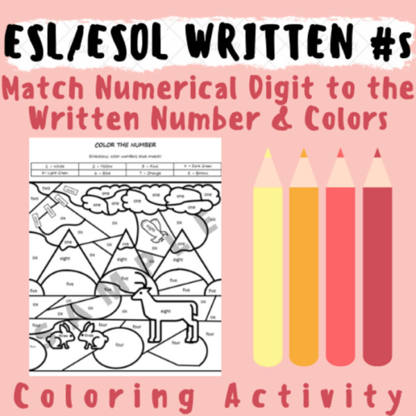 Teaching English: Match Numerical Digit to the Written Number & Color #1-8: For Teacher and Students in ESOL, ELL, ESL/EFL Classrooms