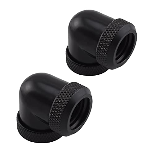 MARRTEUM G1/4″ Thread 90 Degree Elbow Adapter Fittings Extender Connector for Computer Water Cooling System, Black, 2 Pack