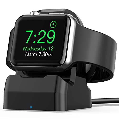 OLEBR Charger Stand for Apple Watch, Charging Cable Included, Strong Magnetic Built-in, Support Nightstand Mode, Compatible with Apple Watch Series 6/5/4/3/2/1/SE/Sport/Nike+/Hermes/Edition Black
