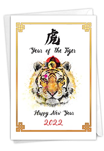 NobleWorks – 1 Lunar New Year Greeting Card with Envelope 4.63 x 6.75 Inch (not Gold Foil) – Year of The Tiger C8989ACNG-22