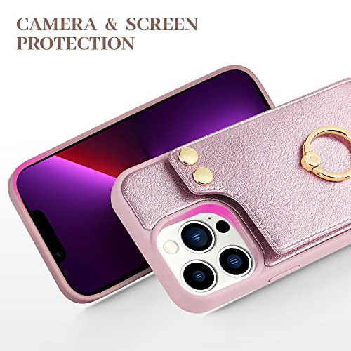 LAMEEKU Wallet Case Compatible with iPhone 13 Pro Max, Leather Case with Card Holder, 360°Rotation Ring Kickstand, RFID Blocking Protective Case Designed for Apple iPhone 13 Pro Max 6.7” Rose Gold | The Storepaperoomates Retail Market - Fast Affordable Shopping