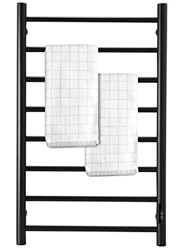 Homeleader Towel Warmer Wall Mounted Heated Towel Rack with 4/6h Timer, Plug-in & Hardwired Optional, Stainless Steel Material Spray Paint Matte Black, 120W