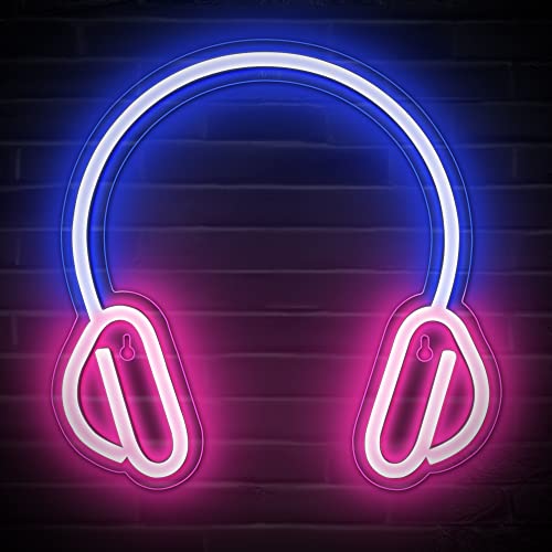 Lumoonosity Headphone Neon Sign – Headset Neon Lights for Game Room, Audio Room, Studio, Bedroom, Wall Decorations – Headphone Led Signs for Gamers – 11 x 11-inch Cool Neon Wall Signs
