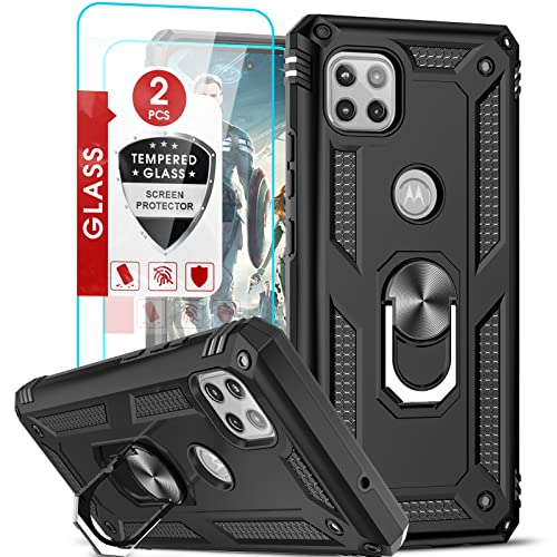 Motorola One 5G Ace Phone Case, Moto One 5G Ace Case with [2 Packs] Tempered Glass Screen Protector, LeYi [Military-Grade] Case Cover with Ring Kickstand for Motorola One 5G Ace, Black