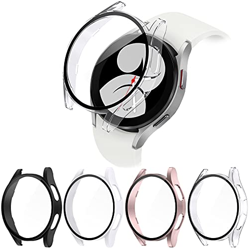 NANW [4-Pack] Hard PC Case with Tempered Glass Screen Protector Compatible with Samsung Galaxy 4 40mm, Electroplated Case for All Around Coverage Protective Bumpers Cover for Galaxy Watch 4 Smartwatch