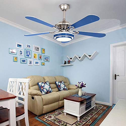 Large Ceiling Fans with Lights and Remote, 52 Modern Blue Fandelier Chandelier Fan Light Kit with 5 Reversible Metal Blades, LED 3 Color Change, Industrial Indoor Smart Fan for Farmhouse Dining Room | The Storepaperoomates Retail Market - Fast Affordable Shopping