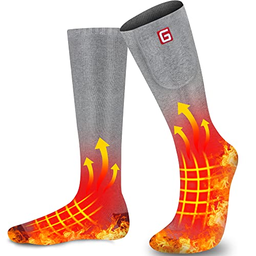 Rabbitroom Heated Socks for Men Women,Rechargeable Electric Sox with 2200mAh Battery Powered 3 Heat Settings Thermal Foot Warmer Perfect for Skiing Hunting Hiking Motorcycling (Gray, L)