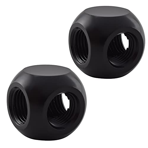 MARRTEUM G1/4″ 3-Way Ball Fittings Extender Connectors for Computer Water Cooling System, Black, 2 Pack