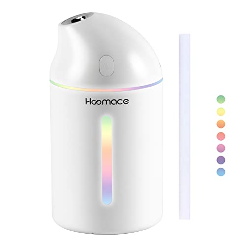 Travel Humidifiers for Hotel, 250ml Mini Humidifier for Plants, USB Personal Small Desktop Humidifier for Baby Bedroom Home Office Car with 7 Colors LED Light, 2 Mist Modes, Super Quiet, White