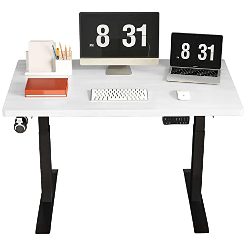 IYEE NATURE Electric Standing Desk, Dual Motor Adjustable Height Desk, 55 x 27.5 Inches Stand up Desk, Home Office Desk, Sit Stand Desk with Splice Board/Black Frame/White Top