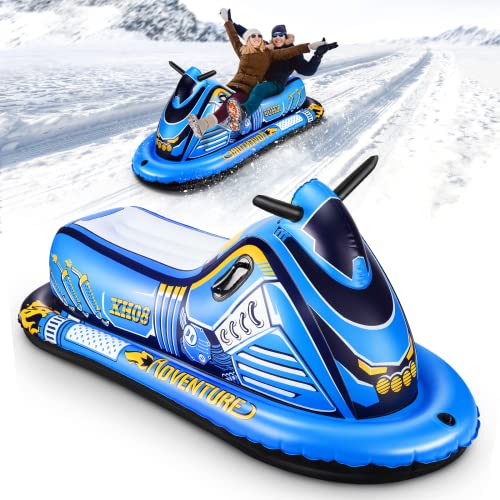 Inflatable Snowmobile Sled for Snow Sledding: 70″ Cold-Resistant Wearproof Snow Sleds with Repair Patchs & Pull Rope for Kids and Adult, Outdoor Winter Toys Heavy Duty Snow Tube