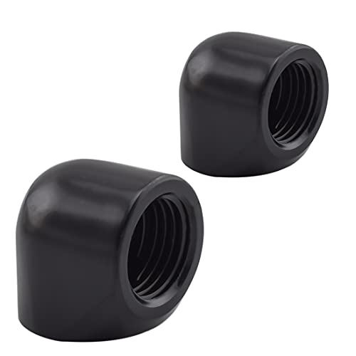 MARRTEUM G1/4″ Female to Female 90 Degree Elbow Adapter Extender Connector Fittings for Computer Water Cooling System, Black, 2 Pack