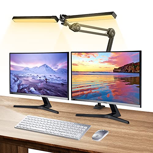 NOEVSBIG LED Desk Lamp, 24W Brightest Double Head Architect Desk Lamps for Home Office, 30-inch Wide Desk Light with Flexible Swing Arm,3 Color Modes 10 Brightness Levels for Workbench Reading 1300LM