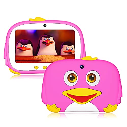 EGOTEK Penguin Android Kids Tablet, 7inch Quad Core Tablet for Kids with WiFi, Android 10 OS, Preinstalled iWawa App, 3000Mah Long Time Battery(4~5H), 2GB+32GB, 1024×600 IPS Panel. (Pink)