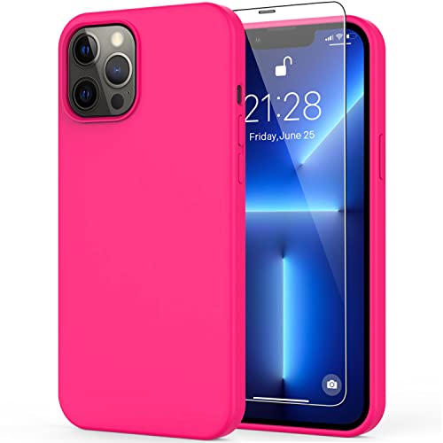 DEENAKIN iPhone 13 Pro Max Case with Screen Protector,Soft Flexible Silicone Gel Rubber Bumper Cover,Slim Fit Shockproof Protective Phone Case for iPhone 13 Pro Max 6.7″ Hot Pink