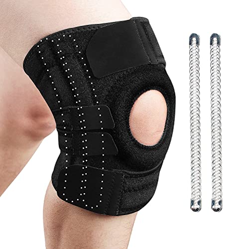 DARLIS Knee Brace Support with Side Stabilizers & Open Patella Gel Pad – Relieve ACL, LCL, MCL, Meniscus Tear, Arthritis, Tendonitis Pain, Adjustable Four Bidirectional Straps Knee Pad for Men Women
