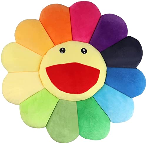 Oneshow Sunflower Pillow Soft and Comfortable Sunflower Smiley Cushion, Floral Plush Pillow, 16.5 in/42 cm Colorful Sunflower Plush Rainbow Decorative Pillow Home Bedroom Store Restaurant Decoration
