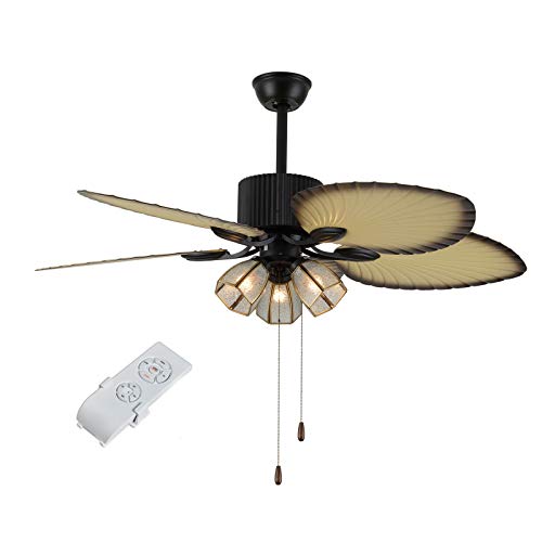 ZHFEISY 52″ Tropical Ceiling Fan with Light Remote Control, 5 Palm Leaf Reversible Blades Ceiling Fans for Living Room Kitchen Bedroom