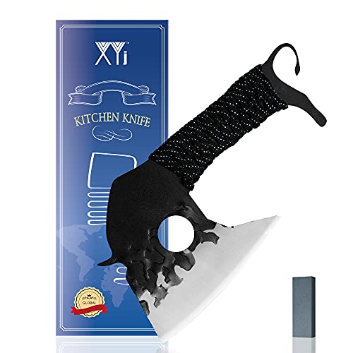 XYJ 5 Inch Survival Axe Camping Hatchet Razor Sharp Bull Knife Stainless Steel Fixed Blade Full Tang Cord Wrap Handle Outdoor Hunting Bushcraft Knives Multitool For Men