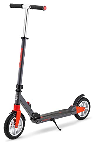 Mongoose Elevate Duo Air Youth/Adult Folding Kick Scooter, Air Filled Tires, Ages 8 Years and Up, Kickstand, Max Rider Weight 220 Pounds, Grey/Red