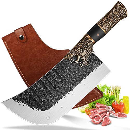 univinlions Meat Cleaver Butcher Knife Bone Cleaver Knife Heavy Duty Bone Chopper High Carbon Steel Kitchen Bone Cutting Knife with a Sheath for Home Outdoor Christmas Thanksgiving Gift Idea Men