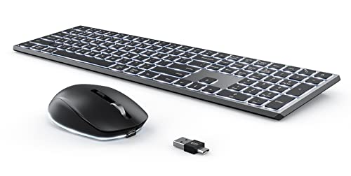 Wireless Keyboard and Mouse for Mac, seenda Backlit Full Size Keyboard Mouse Combo Built-in Rechargeable Battery Compatible for Mac Windows PC Computer Laptop, Black
