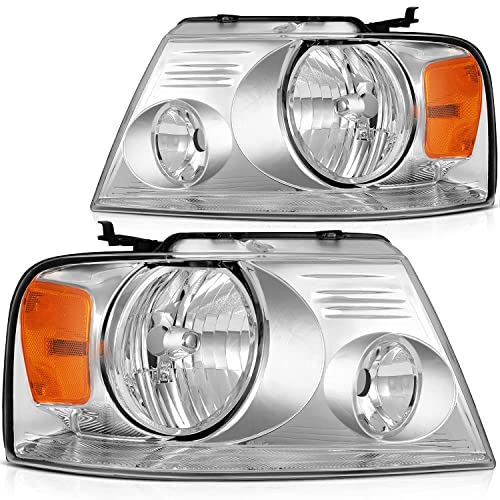 MIROZO For F-150 Headlights from Headlamps Assembly Set for Ford for F-150 2004 2005 2006 2007 2008 Chrome Housing Amber Reflector Clear Lens