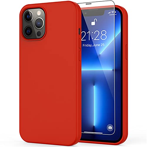 DEENAKIN iPhone 13 Pro Max Case with Screen Protector,Soft Flexible Silicone Gel Rubber Bumper Cover,Slim Fit Shockproof Protective Phone Case for iPhone 13 Pro Max 6.7″ Red