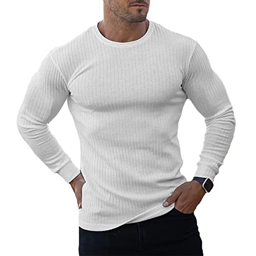 MorwenVeo Men’s Muscle Slim Fit T Shirts Stretch Knit Long Sleeve Gym Workout Tee Shirts Athletic Casual Plain Basic T-Shirts