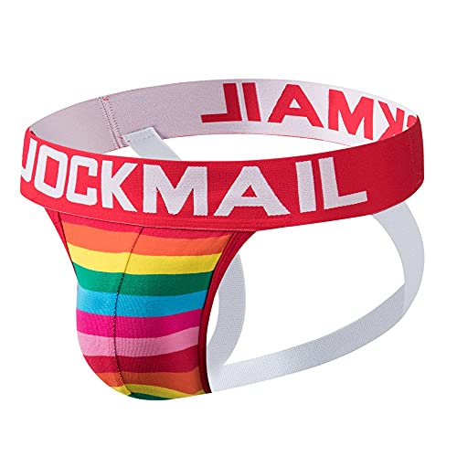 JOCKMAIL Mens Briefs Jock Strap Athletic Supporter Rainbow Cotton Men Sport Underwear Jockstrap for Gym Sport (Medium, Red)