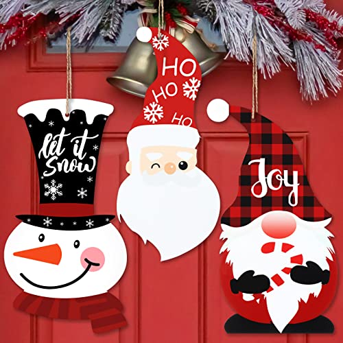 Namalu Gnome Door Sign Set of 3 Xmas Snowman Gnome Santa Wooden Sign Christmas Wall Hanging Plank Figures Decor Decorations for Fireplace Home Xmas Tree Tiered Tray Decor