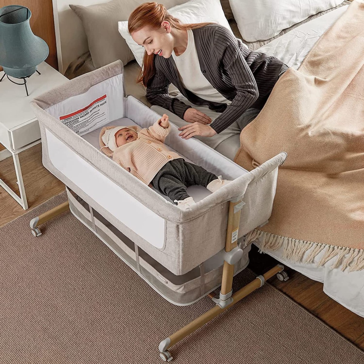 Baby Bassinet Bedside Sleeper, besrey Bedside Bassinet for Newborn Infant with Comfy Mattress, 9 Height Positions, Adjustable Bedside Crib with 360° Swivel Wheels, Bassinet Sleeper with Storage Basket | The Storepaperoomates Retail Market - Fast Affordable Shopping