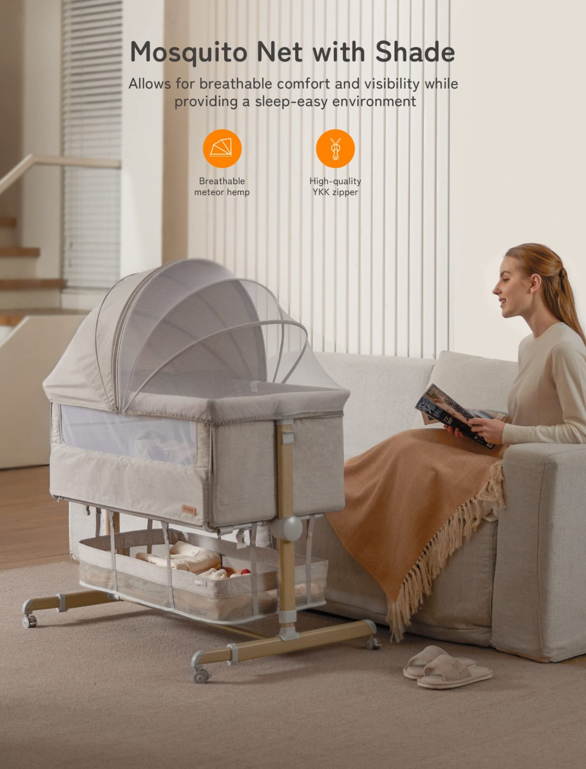 Baby Bassinet Bedside Sleeper, besrey Bedside Bassinet for Newborn Infant with Comfy Mattress, 9 Height Positions, Adjustable Bedside Crib with 360° Swivel Wheels, Bassinet Sleeper with Storage Basket | The Storepaperoomates Retail Market - Fast Affordable Shopping